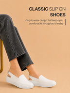 Women White Height Enhancer Elastic Closure Back Strap Platform Heel Slip On Shoes|Stylish|Chunky|Weekend|Classic Sneaker Shoes