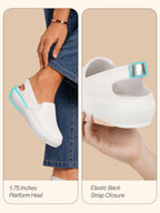 Women White Height Enhancer Elastic Closure Back Strap Platform Heel Slip On Shoes|Stylish|Chunky|Weekend|Classic Sneaker Shoes