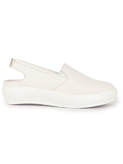Women White Height Enhancer Elastic Closure Back Strap Platform Heel Slip On Shoes|Stylish|Chunky|Weekend|Classic Sneaker Shoes