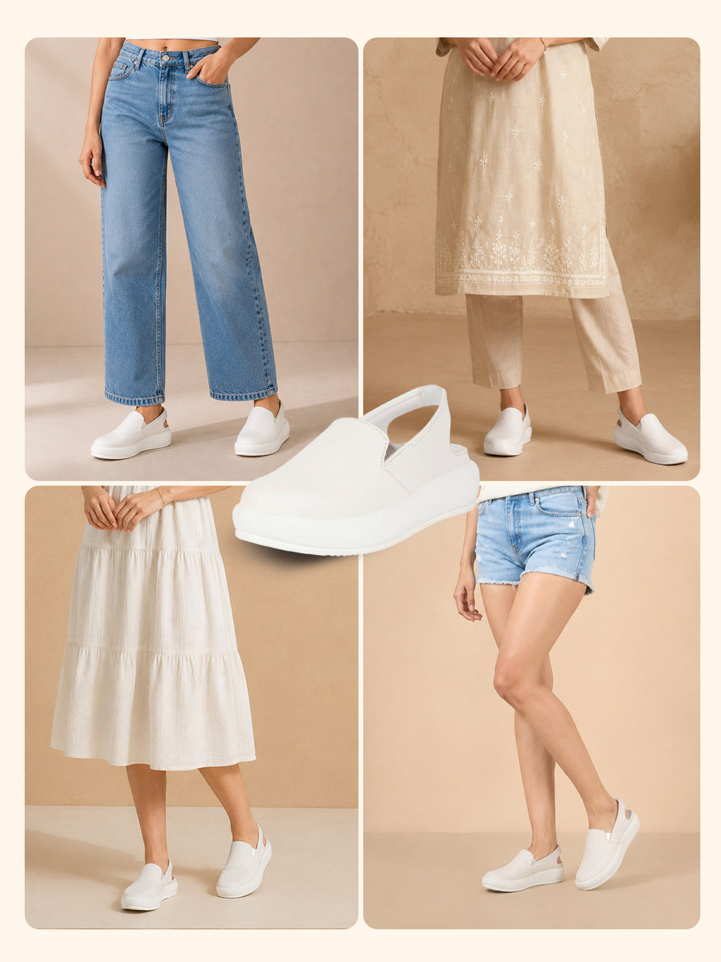 Women White Height Enhancer Elastic Closure Back Strap Platform Heel Slip On Shoes|Stylish|Chunky|Weekend|Classic Sneaker Shoes