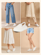 Women White Height Enhancer Elastic Closure Back Strap Platform Heel Slip On Shoes|Stylish|Chunky|Weekend|Classic Sneaker Shoes