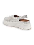 Shop Women Silver Laser Cut Back Strap Flatform Heel Elastic Closure Embellished Slip On Shoes|Stylish|Weekend|Classic Sneaker Shoes Online.