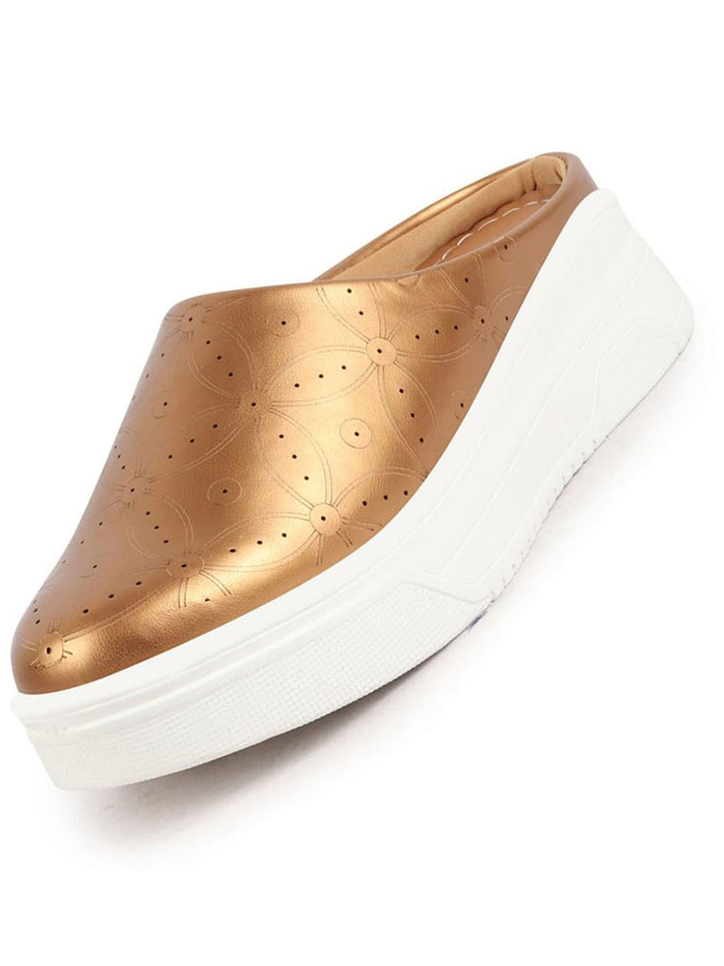 Shop Women Antique Laser Cut Back Open Platform Heel Slip On Mules Casual Shoes Online.