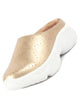 Women Golden Laser Cut Back Open Platform Heel Slip On Mules Casual Shoes