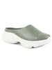 Women Green Laser Cut Back Open Platform Heel Slip On Mules Casual Shoes