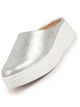Women Silver Laser Cut Back Open Platform Heel Slip On Mules Casual Shoes