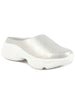 Women Silver Laser Cut Back Open Platform Heel Slip On Mules Casual Shoes
