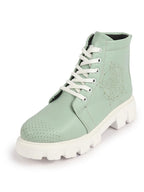 Shop Women Pista Green Outdoor Winter High Top Chunky Lace Up Casual Boots Online.