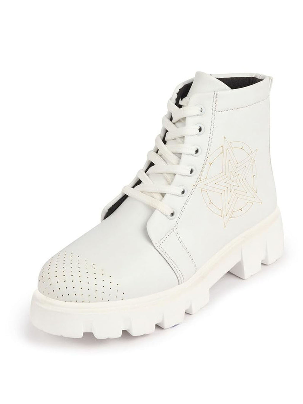Shop Women White Outdoor Winter High Top Chunky Lace Up Casual Boots Online.