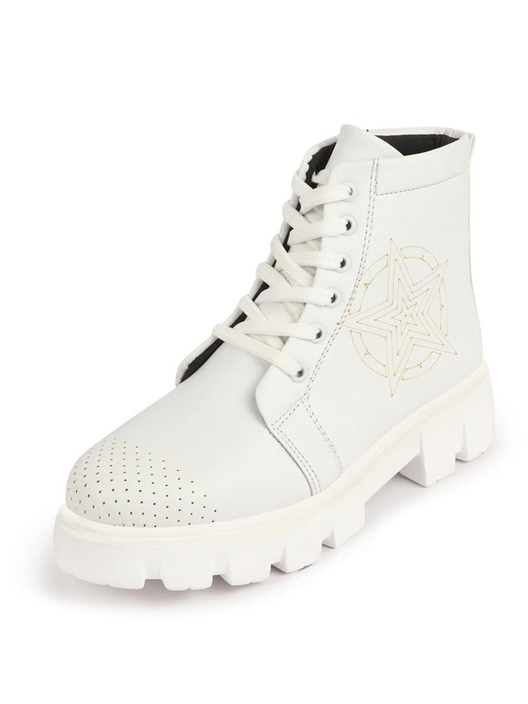 Shop Women White Outdoor Winter High Top Chunky Lace Up Casual Boots Online.