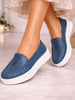 Women Blue Perforation Laser Cut Stitched Casual Slip On Loafer|Work|Outdoor|Slip On Shoes|Office Wear