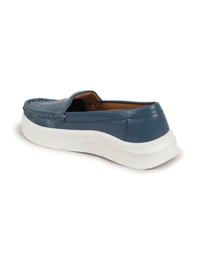 Shop Women Blue Perforation Laser Cut Stitched Casual Slip On Loafer|Work|Outdoor|Slip On Shoes|Office Wear Online.