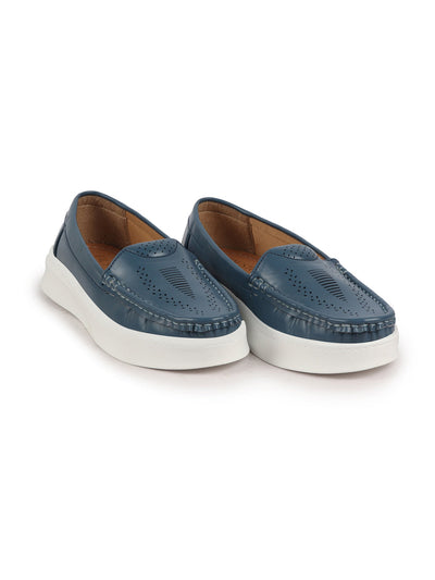 Shop Women Blue Perforation Laser Cut Stitched Casual Slip On Loafer|Work|Outdoor|Slip On Shoes|Office Wear Online.