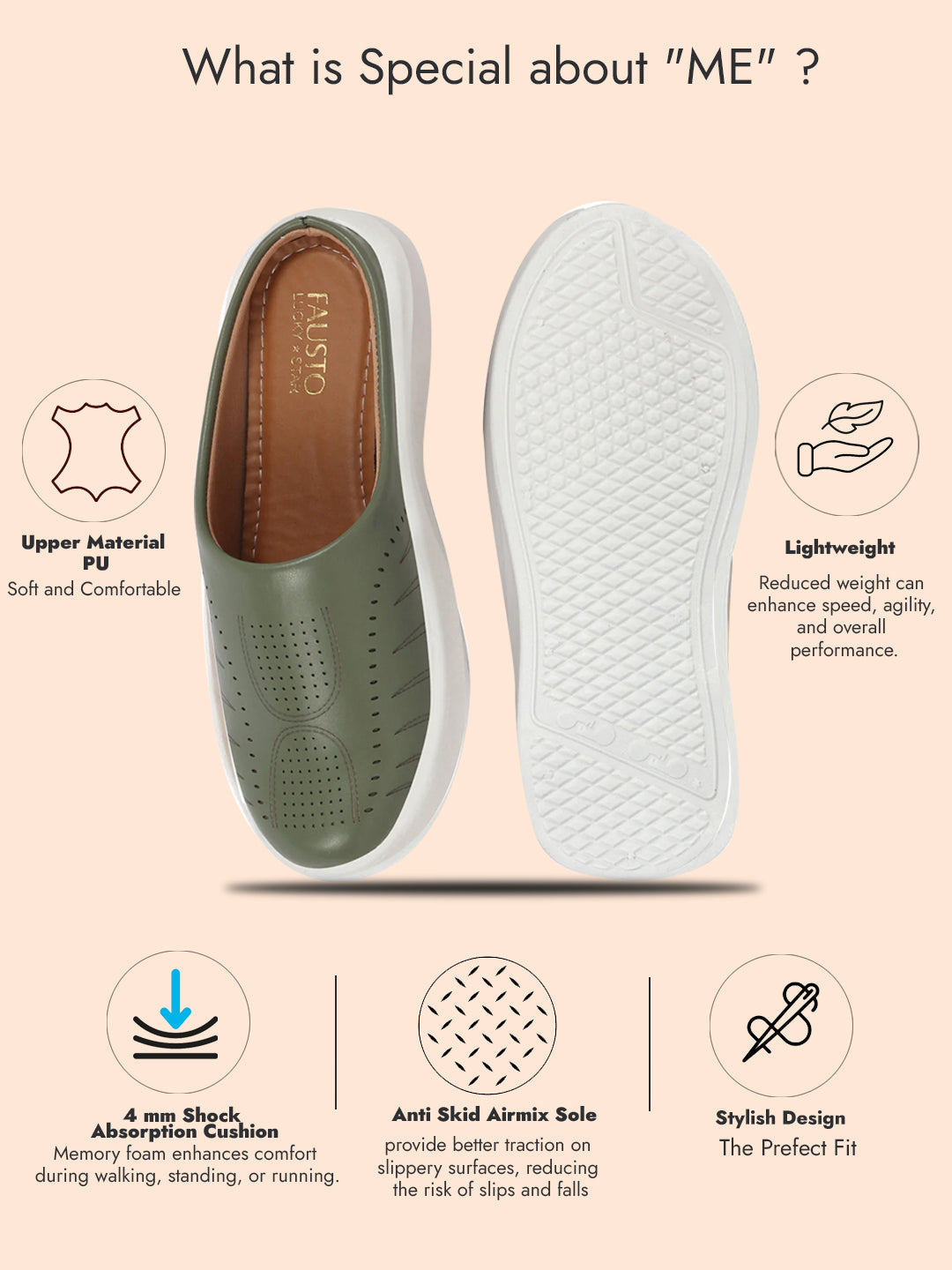 Shop Women Olive Perforated Laser Cut Classic Back Open Slip On Mules Shoes|Work|Casual|Loafer Shoes|Comfort Online.