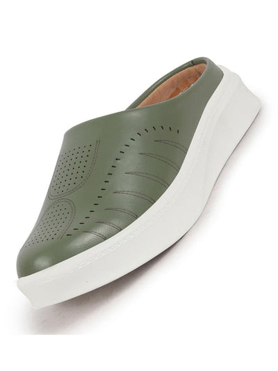 Shop Women's Olive Perforated Classic Mules Shoes Online