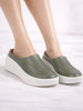Women Olive Perforated Laser Cut Classic Back Open Slip On Mules Shoes|Work|Casual|Loafer Shoes|Comfort