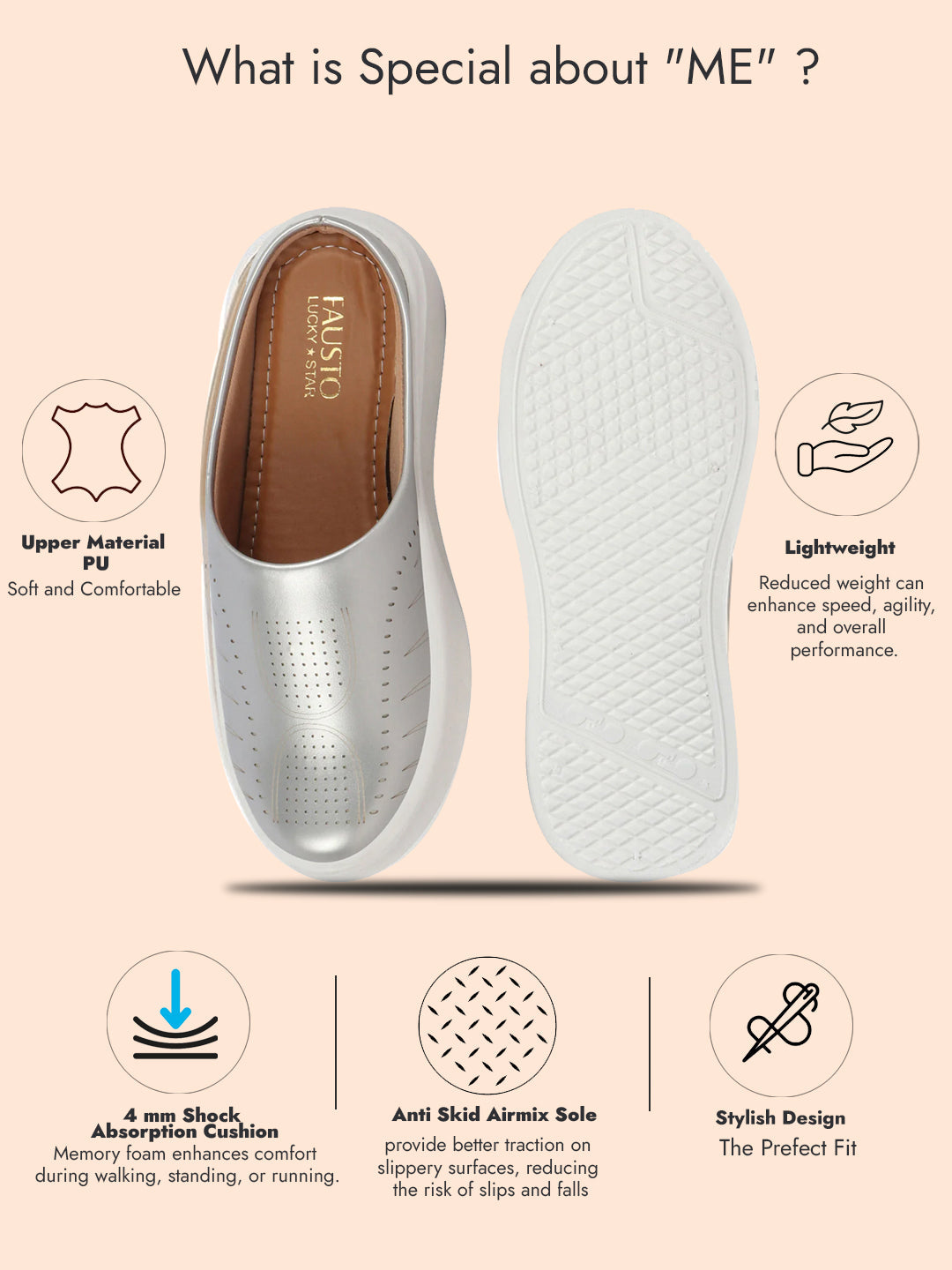 Shop Women Silver Perforated Laser Cut Classic Back Open Slip On Mules Shoes|Work|Casual|Loafer Shoes|Comfort Online.