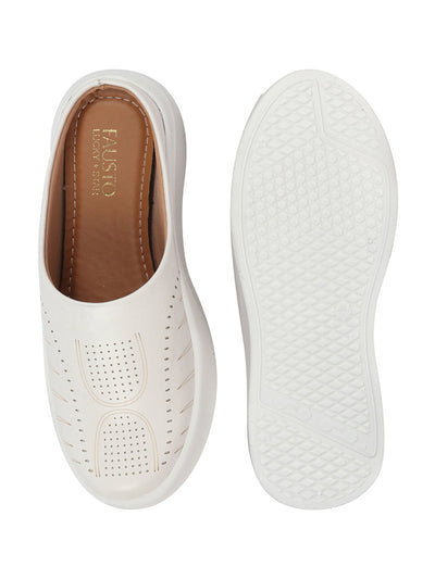 Shop Women White Perforated Laser Cut Classic Back Open Slip On Mules Shoes|Work|Casual|Loafer Shoes|Comfort Online.