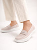 Women Cream Perforated Laser Cut Stitched Height Enhancer Slip On Loafer|Work|Classic|Slip On Shoes|Office Wear