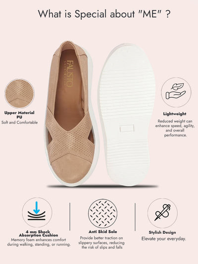 Women Beige Height Enhancer Lightweight Classic Breathable Slip On Sneaker Shoe|Memory Cushion Insole|Comfortable Anti Skid Sole