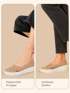 Women Beige Height Enhancer Lightweight Classic Breathable Slip On Sneaker Shoe|Memory Cushion Insole|Comfortable Anti Skid Sole