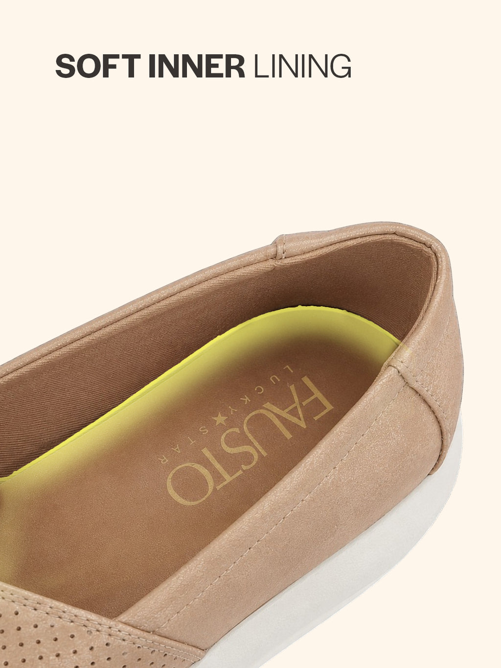 Women Beige Height Enhancer Lightweight Classic Breathable Slip On Sneaker Shoe|Memory Cushion Insole|Comfortable Anti Skid Sole