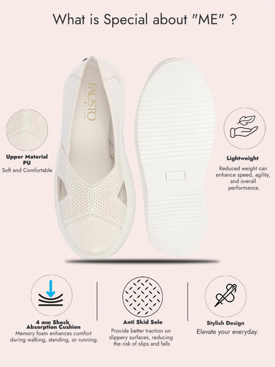 Women White Height Enhancer Lightweight Classic Breathable Slip On Sneaker Shoe|Memory Cushion Insole|Comfortable Anti Skid Sole