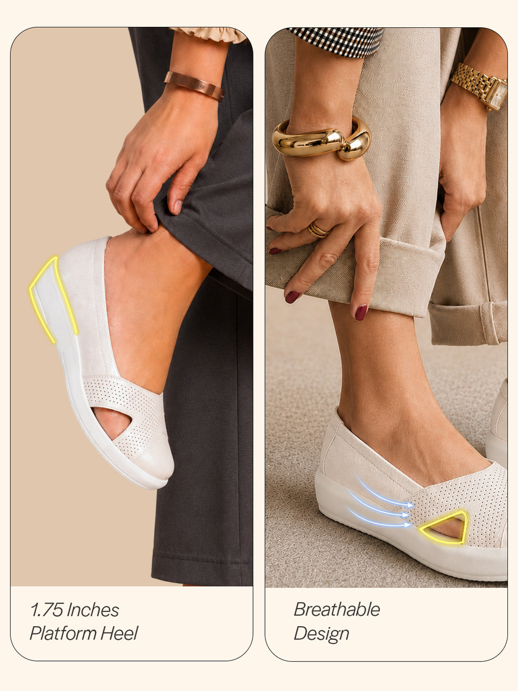 Women White Height Enhancer Lightweight Classic Breathable Slip On Sneaker Shoe|Memory Cushion Insole|Comfortable Anti Skid Sole