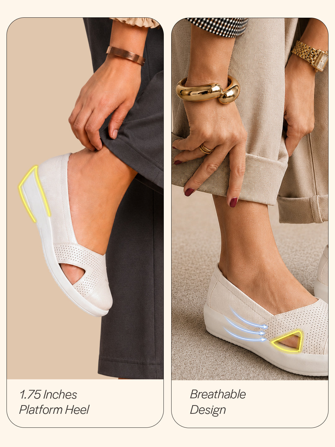 Women White Height Enhancer Lightweight Classic Breathable Slip On Sneaker Shoe|Memory Cushion Insole|Comfortable Anti Skid Sole