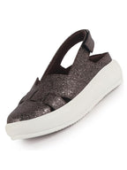women dark grey embellished backstrap height enhancer hook and loop slip on shoes|casual shoe|evening party shoe|anti skid sole