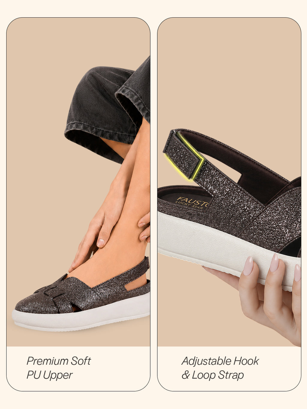 Women Dark Grey Embellished Backstrap Height Enhancer Hook and Loop Slip on Shoes|Casual Shoe|Evening Party Shoe|Anti Skid Sole