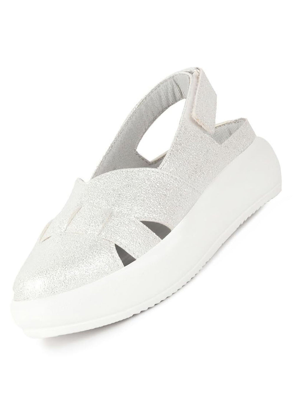 women light silver embellished backstrap height enhancer hook and loop slip on shoes | casual shoe | evening party shoe | anti skid sole
