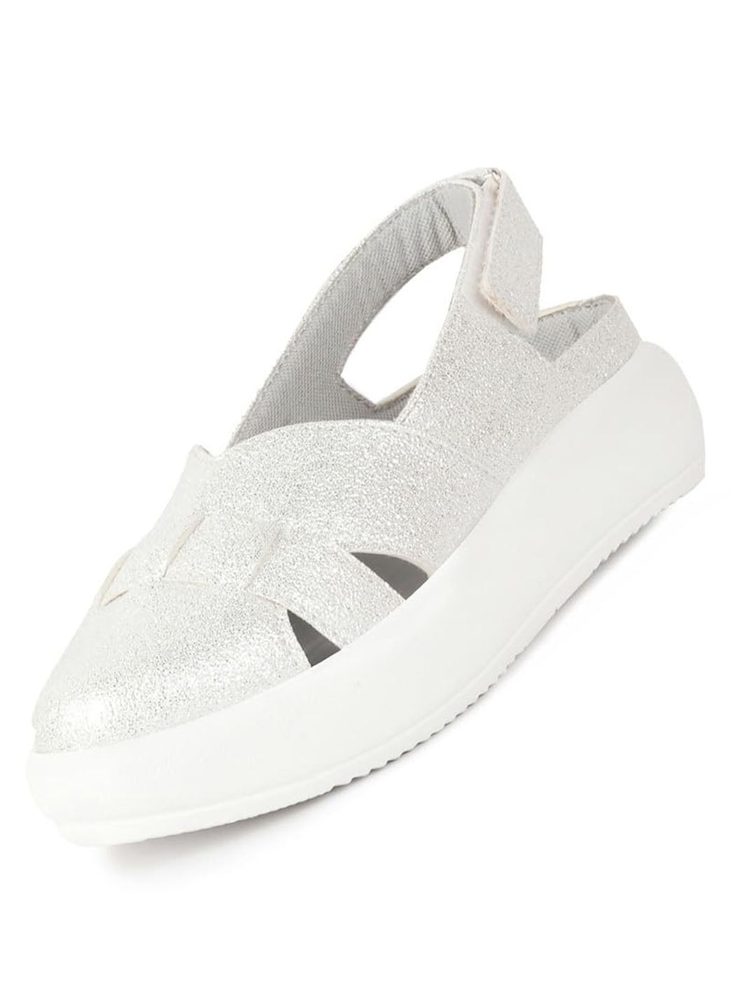 women light silver embellished backstrap height enhancer hook and loop slip on shoes | casual shoe | evening party shoe | anti skid sole