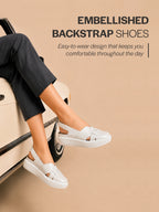 Women White Embellished Backstrap Height Enhancer Hook and Loop Slip on Shoes|Casual Shoe|Evening Party Shoe|Anti Skid Sole