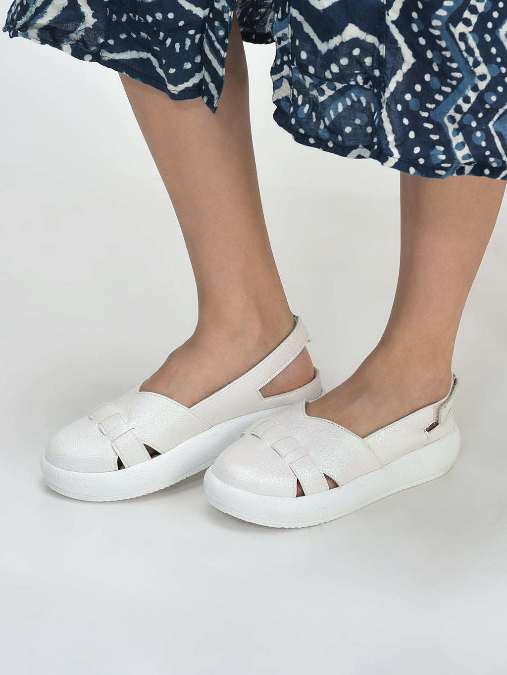 Women White Embellished Backstrap Height Enhancer Hook and Loop Slip on Shoes|Casual Shoe|Evening Party Shoe|Anti Skid Sole