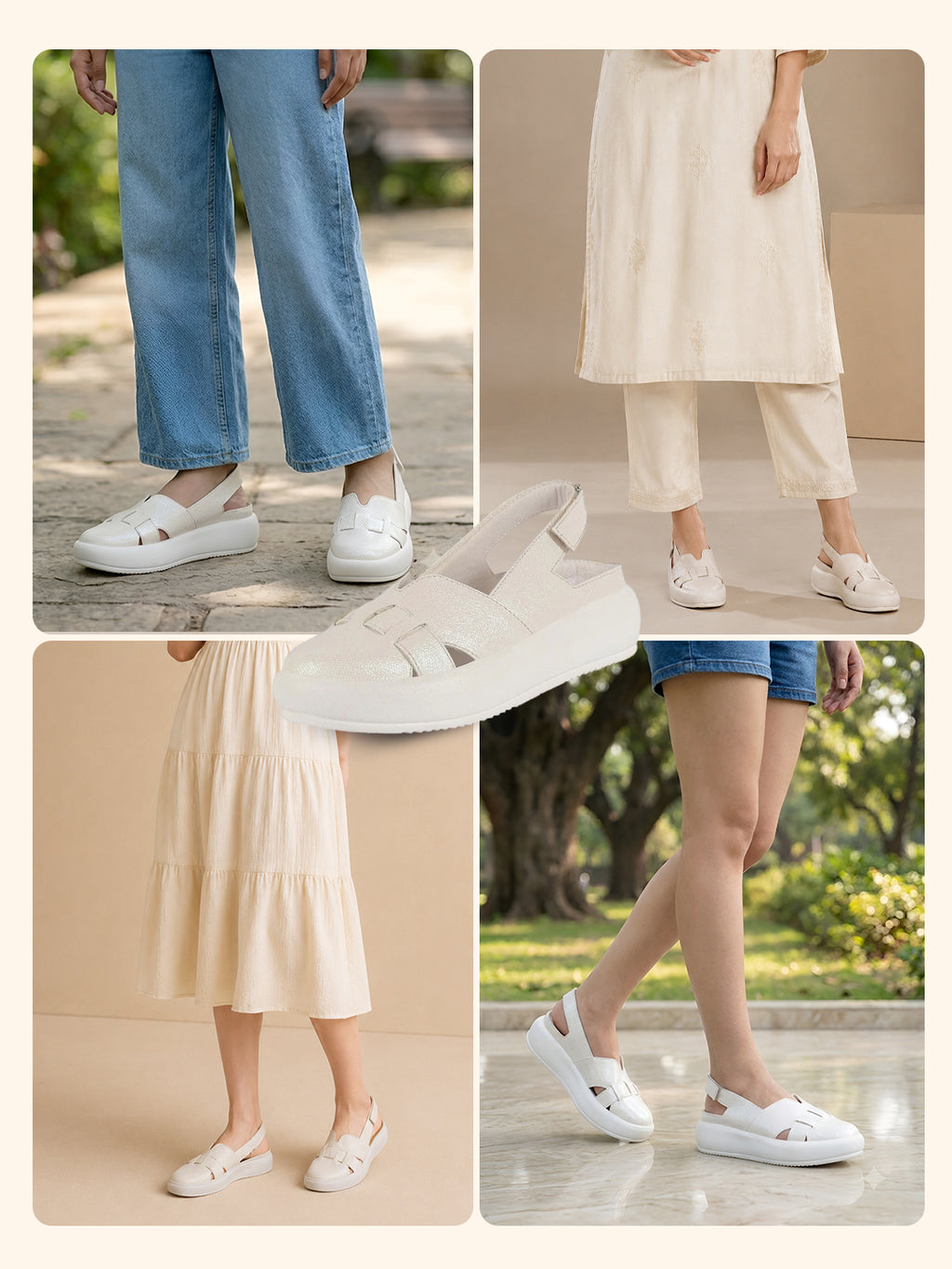 Women White Embellished Backstrap Height Enhancer Hook and Loop Slip on Shoes|Casual Shoe|Evening Party Shoe|Anti Skid Sole