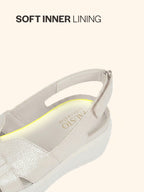 Women White Embellished Backstrap Height Enhancer Hook and Loop Slip on Shoes|Casual Shoe|Evening Party Shoe|Anti Skid Sole