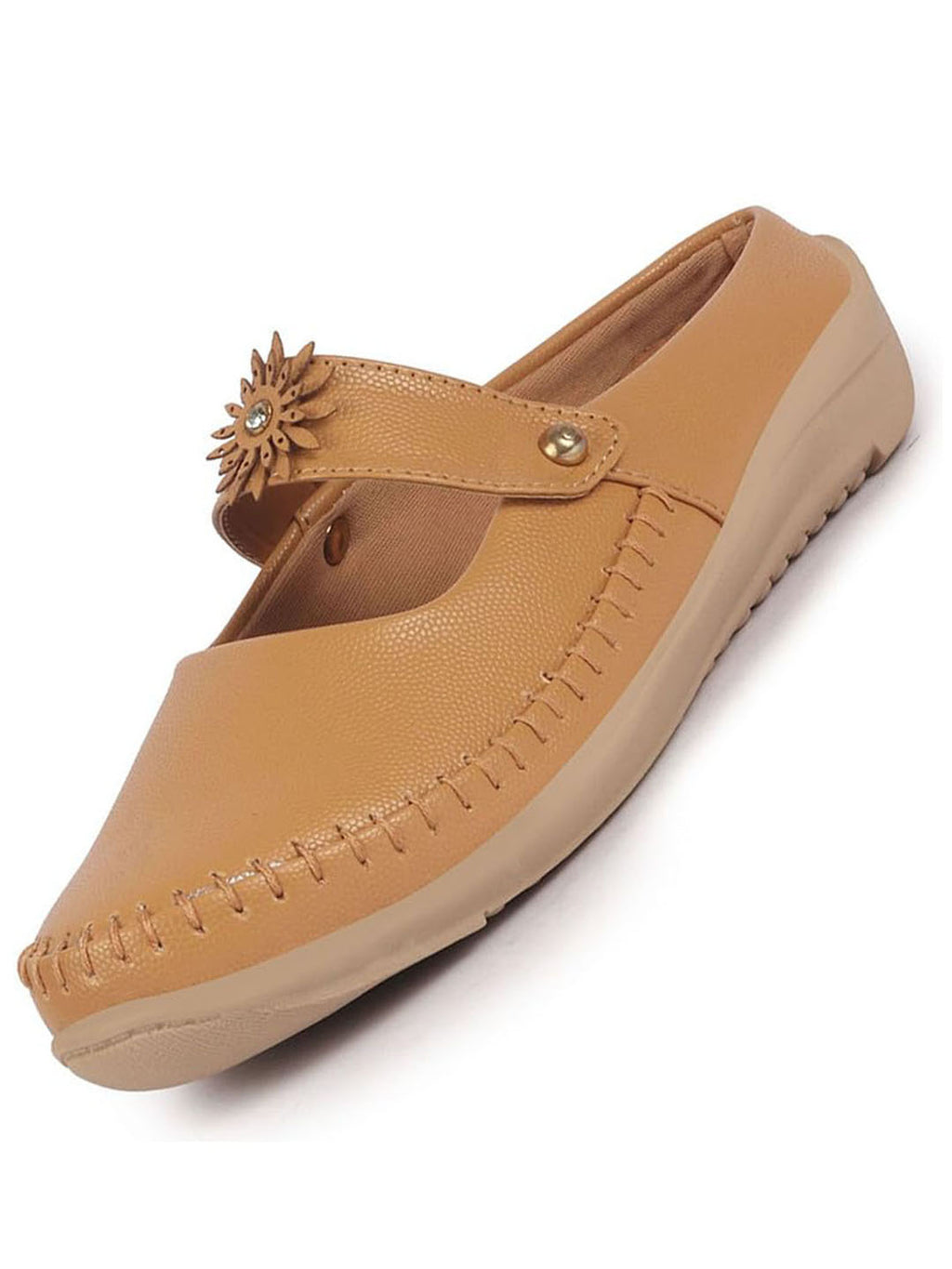 Women Beige Floral Strap Back Open Slip On Casual Shoes|Outing Weekend Dress Shoes|All Day Comfort Shoe