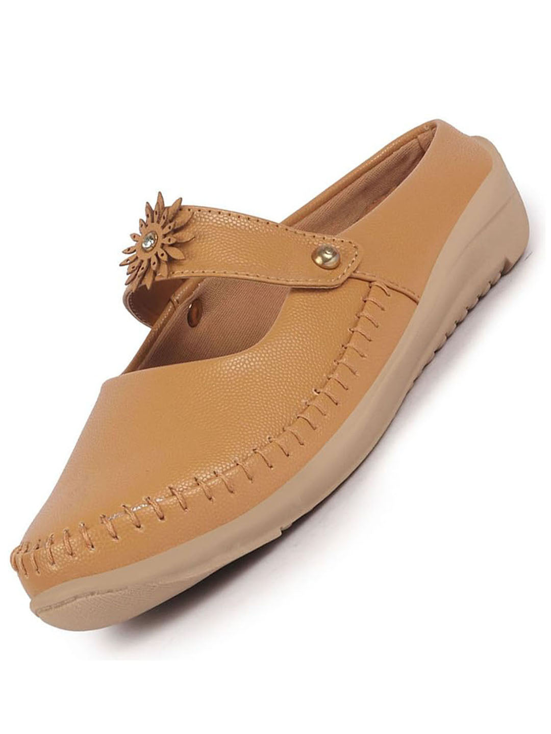 Women Beige Floral Strap Back Open Slip On Casual Shoes|Outing Weekend Dress Shoes|All Day Comfort Shoe