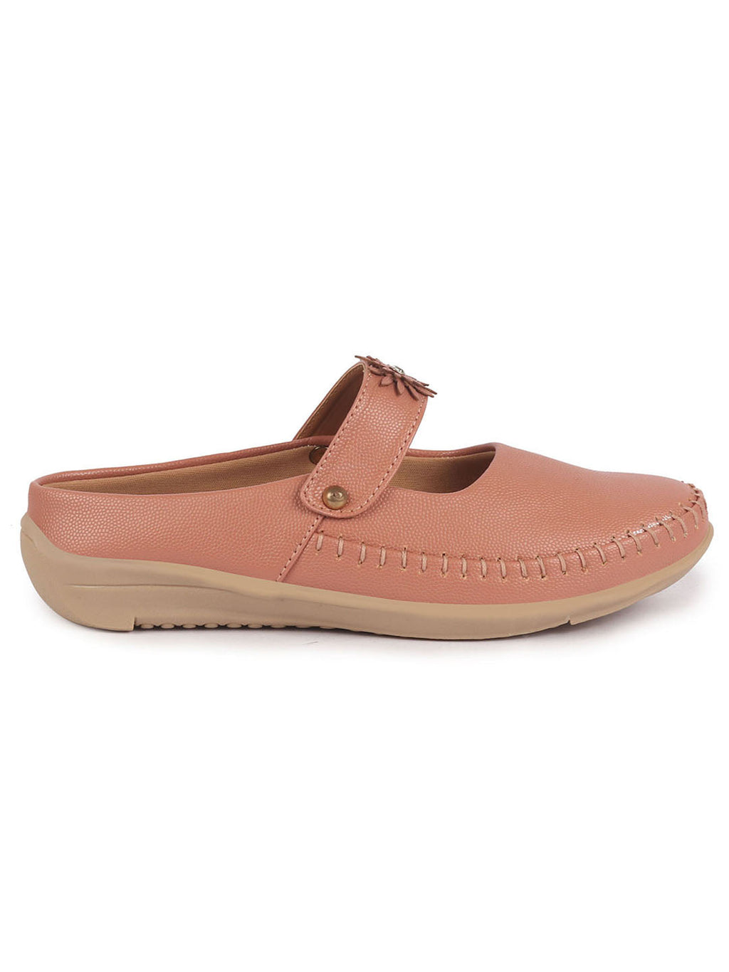 Women Peach Floral Strap Back Open Slip On Casual Shoes|Outing Weekend Dress Shoes|All Day Comfort Shoe