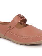 Women Peach Floral Strap Back Open Slip On Casual Shoes|Outing Weekend Dress Shoes|All Day Comfort Shoe