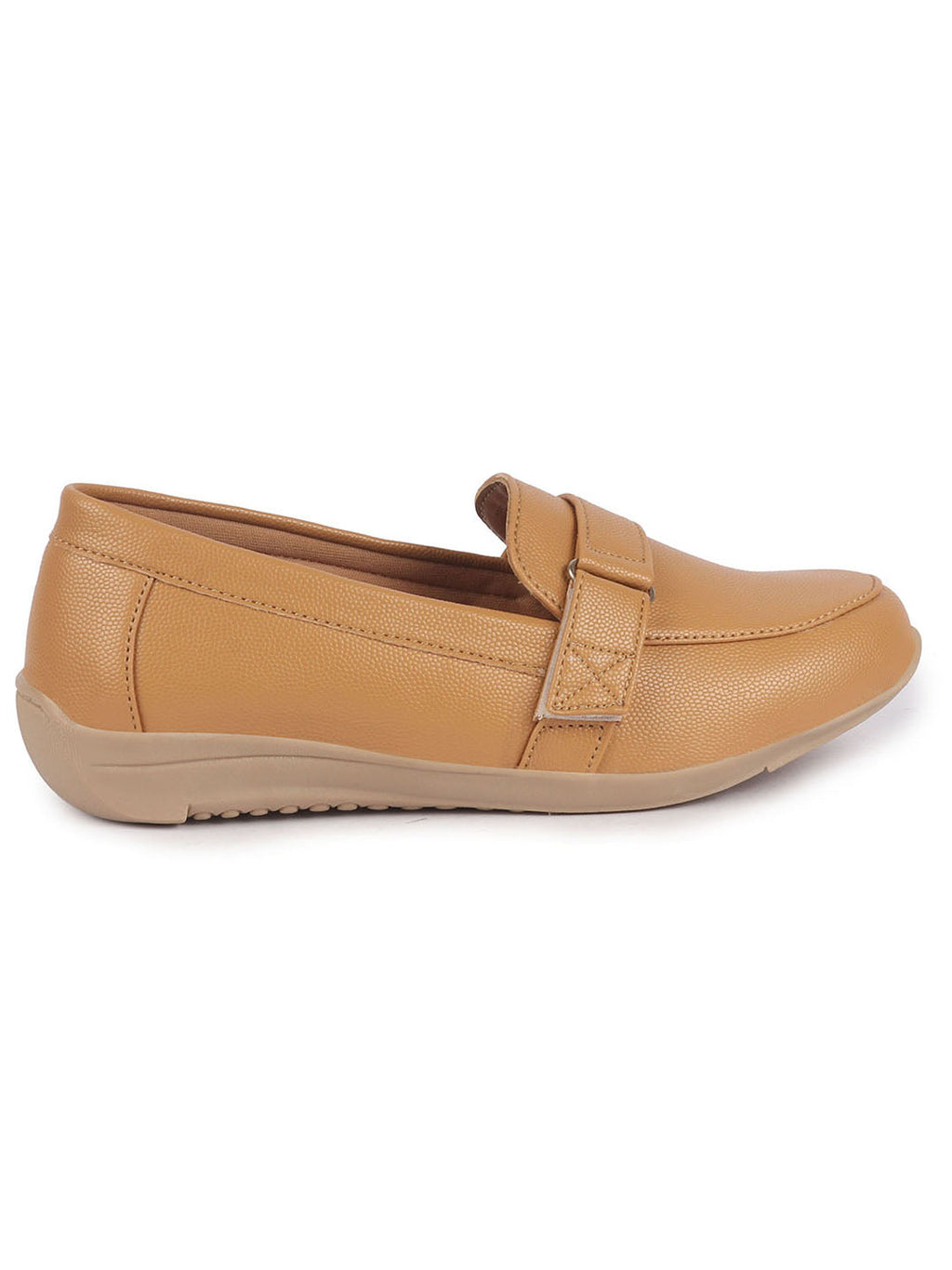 Women Beige Comfortable Formal Adjustable Strap Hook and Loop Slip On Shoes|Party Shoe|Office Shoe|Daily Wear