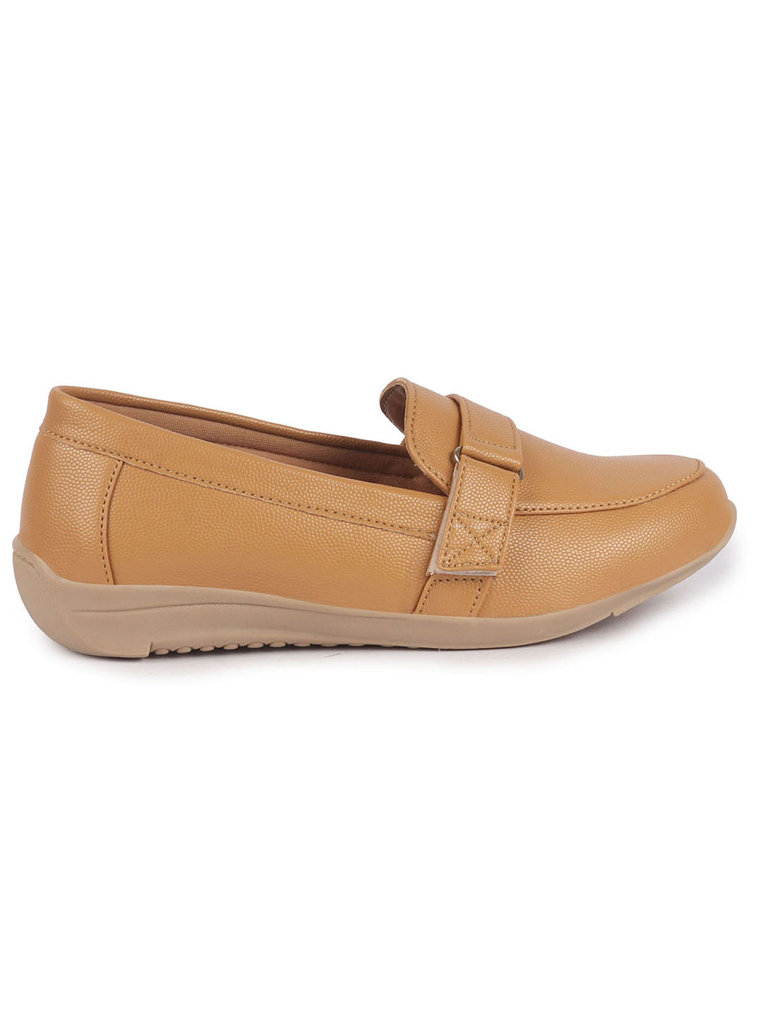 Women Beige Comfortable Formal Adjustable Strap Hook and Loop Slip On Shoes|Party Shoe|Office Shoe|Daily Wear