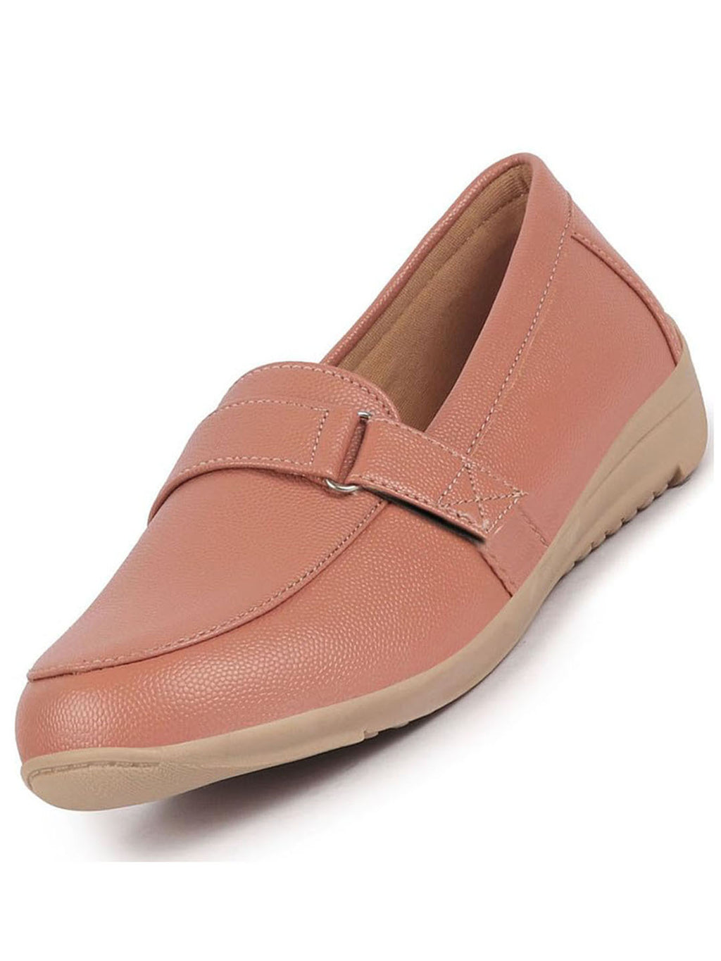 Women Peach Comfortable Formal Adjustable Strap Hook and Loop Slip On Shoes|Party Shoe|Office Shoe|Daily Wear
