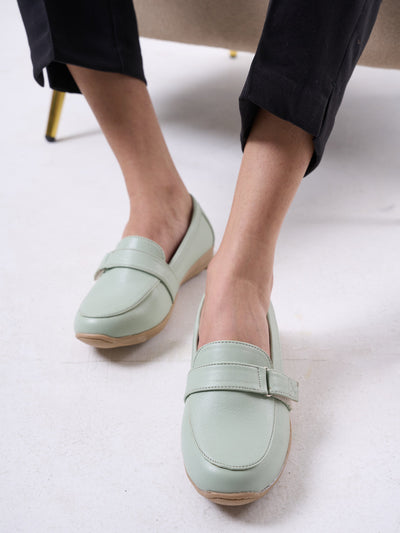 Women Pista Green Comfortable Formal Adjustable Strap Hook and Loop Slip On Shoes|Party Shoe|Office Shoe|Daily Wear