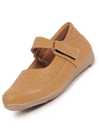 Women Beige Adjustable Strap Hook and Loop Round Toe Slip On Shoes|Casual Shoe|Office Shoe|Comfortable Shoe