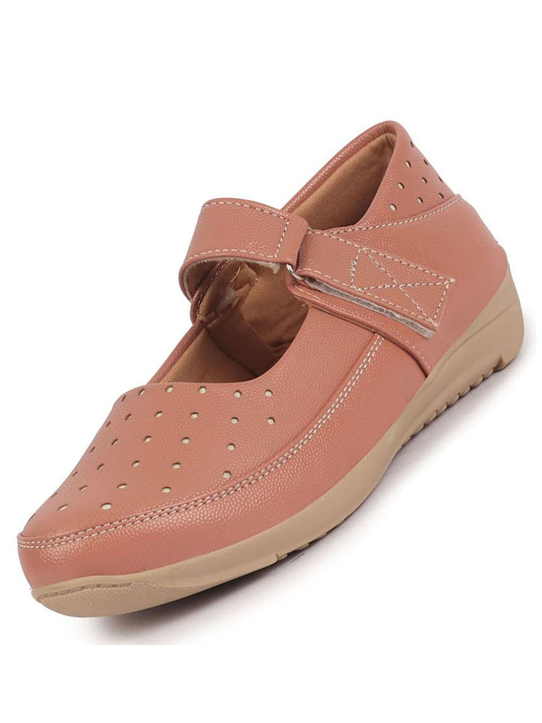 Women Peach Adjustable Strap Hook and Loop Round Toe Slip On Shoes|Casual Shoe|Office Shoe|Comfortable Shoe