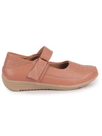 Women Peach Adjustable Strap Hook and Loop Round Toe Slip On Shoes|Casual Shoe|Office Shoe|Comfortable Shoe