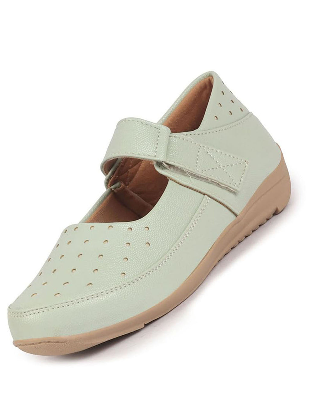 Women Pista Green Adjustable Strap Hook and Loop Round Toe Slip On Shoes|Casual Shoe|Office Shoe|Comfortable Shoe