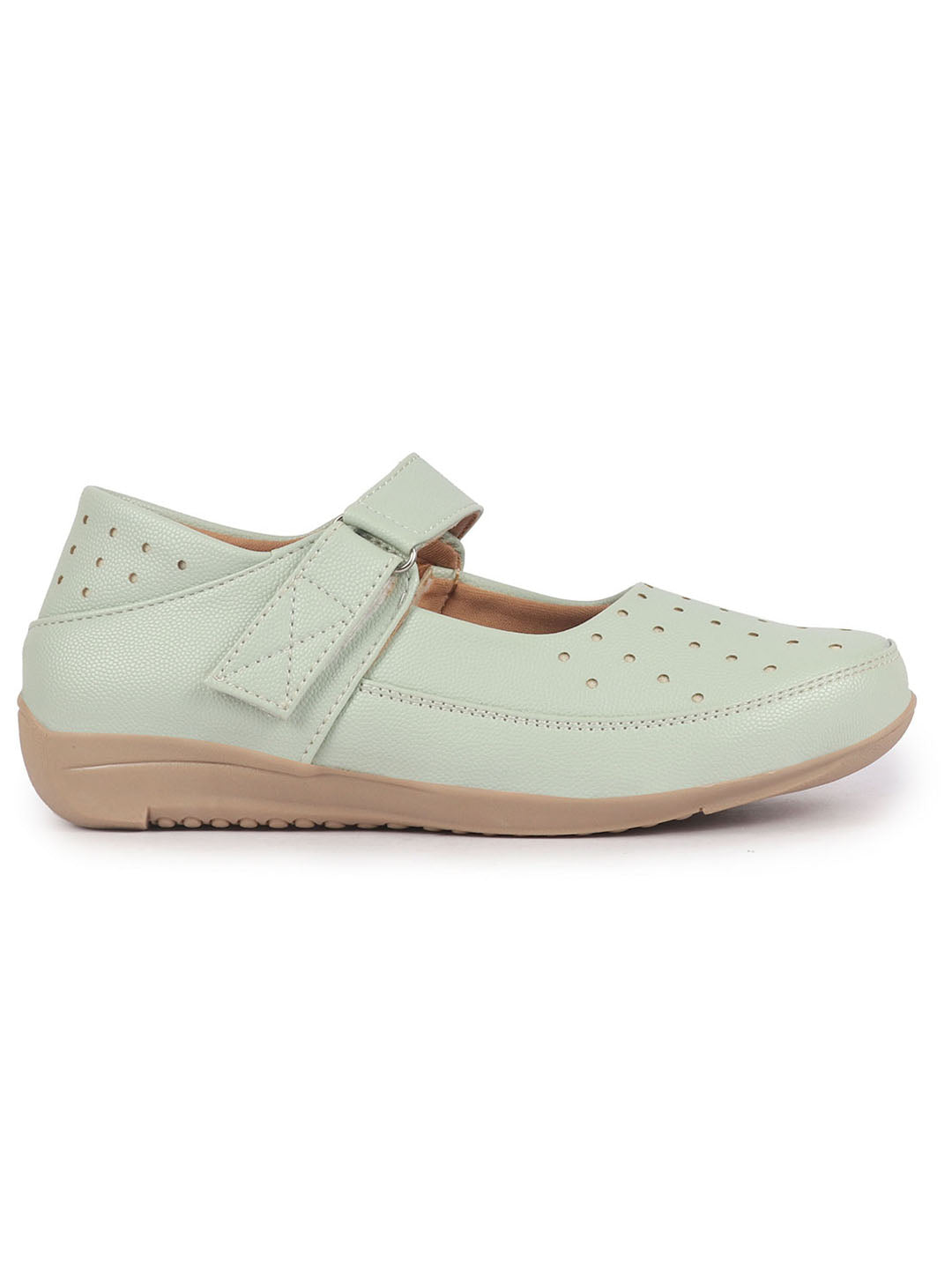 Women Pista Green Adjustable Strap Hook and Loop Round Toe Slip On Shoes|Casual Shoe|Office Shoe|Comfortable Shoe
